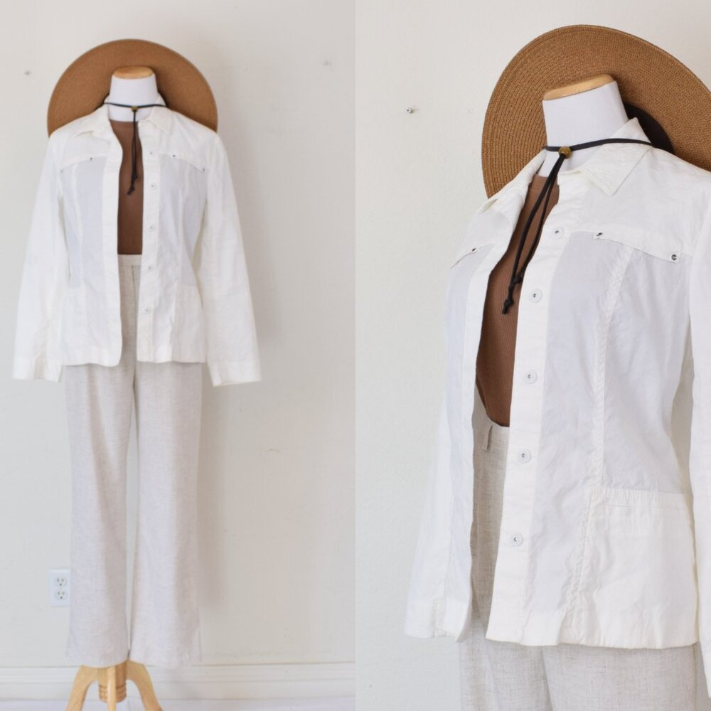 Vintage 00s White Utility Fitted Jacket by Coldwater Creek | size 10‎